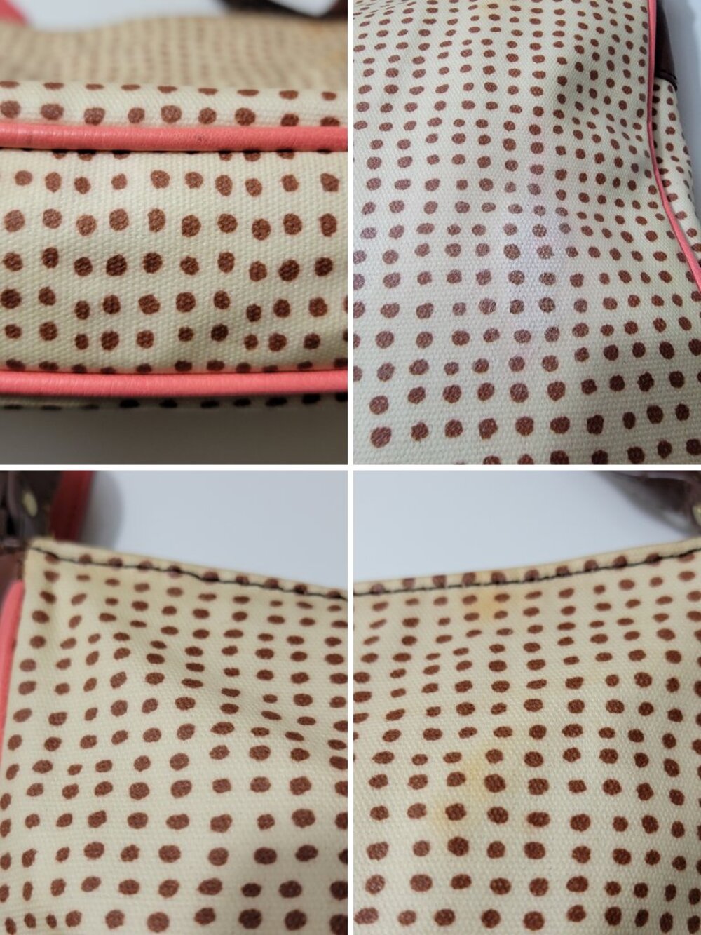 Fossil Issue No 1954 Polka Dot Coated Canvas Crossbody Bag Coral Tan Vintage - Picture 7 of 8